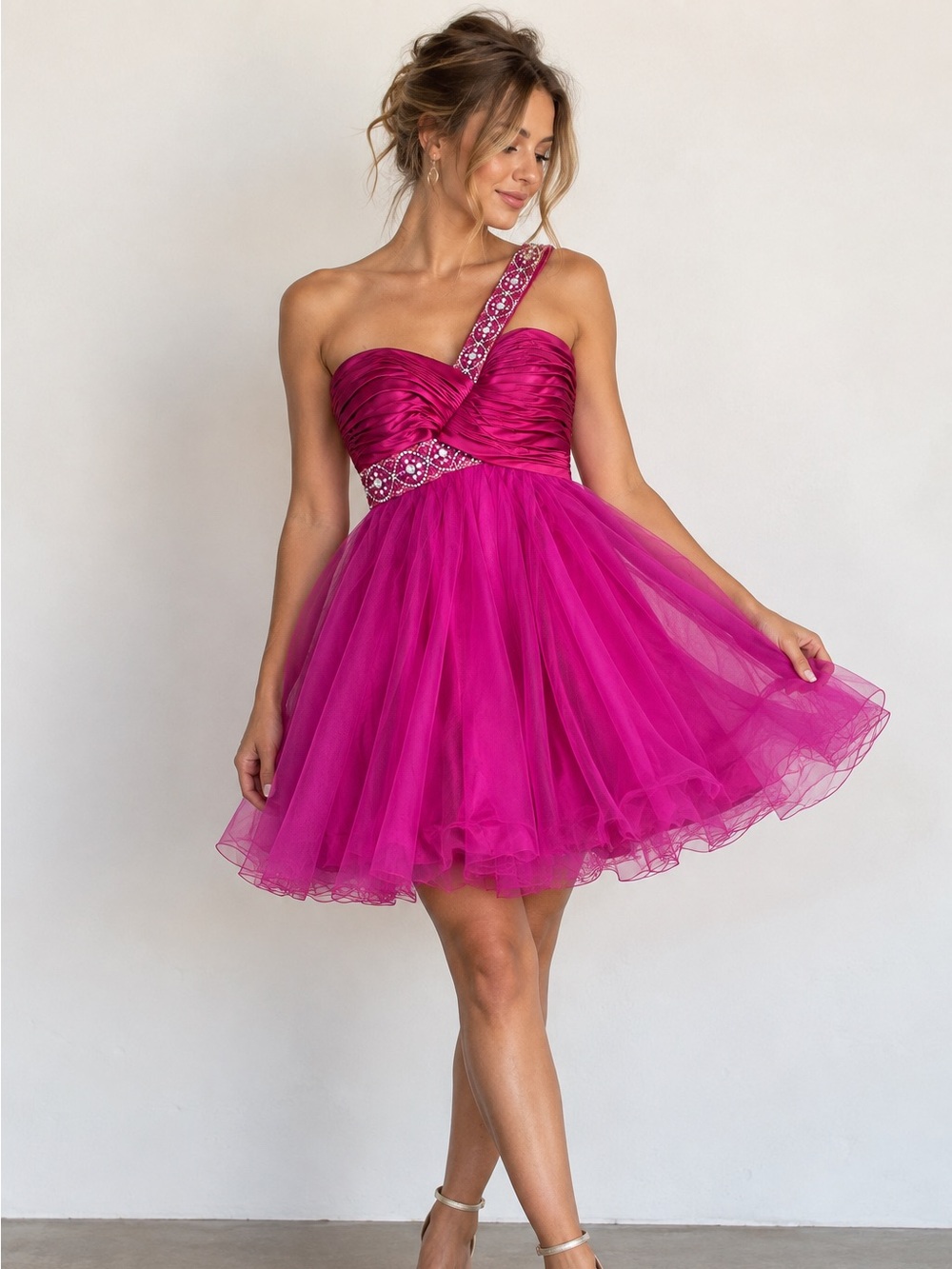 Cinderella Divine Y2K Prom Dress Size 8 Pink Rhinestone Princess Tulle Mini